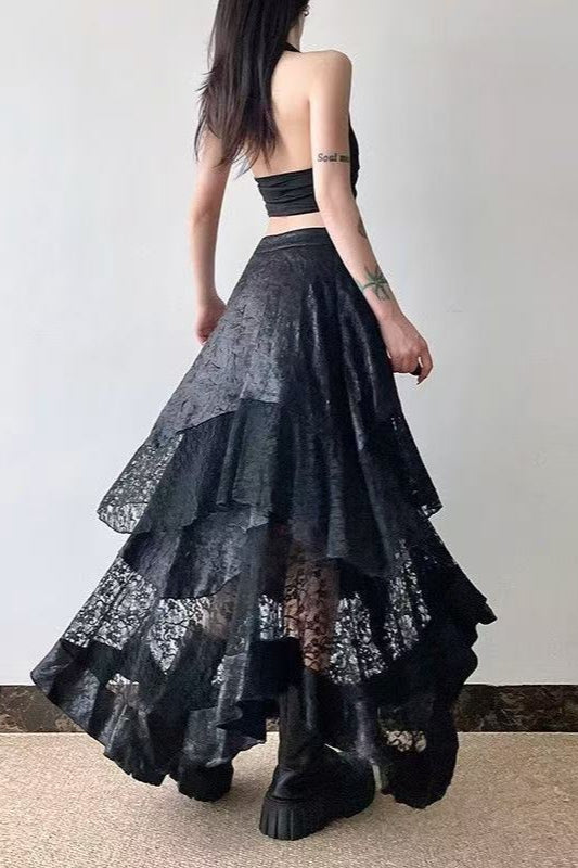 Gothic Lace Ruffled Mermaid Skirt