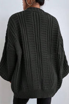 V-Neck Vintage Cable Knit Balloon Sleeve Cardigan