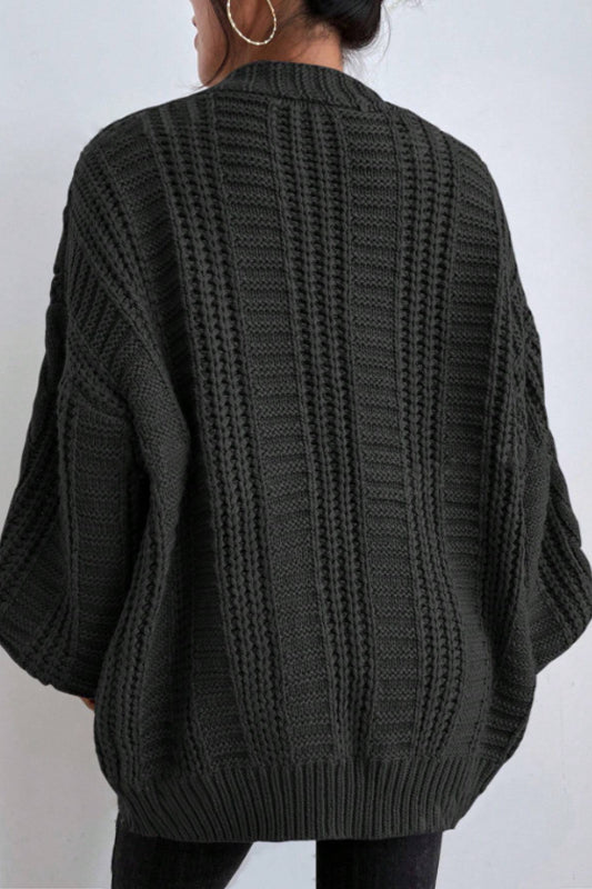 V-Neck Vintage Cable Knit Balloon Sleeve Cardigan