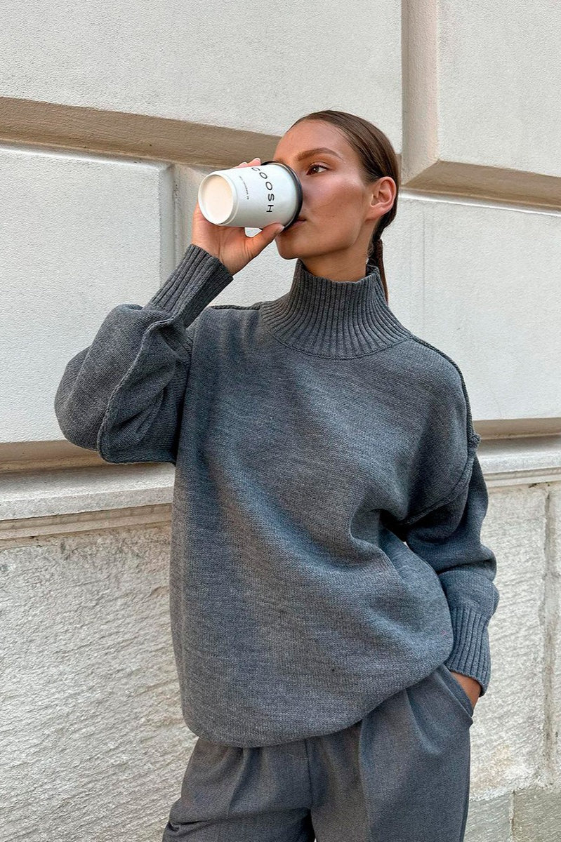 High Neck Patchwork Knit Sweater