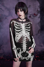 Dark Style Skull Print Mesh Knit Top