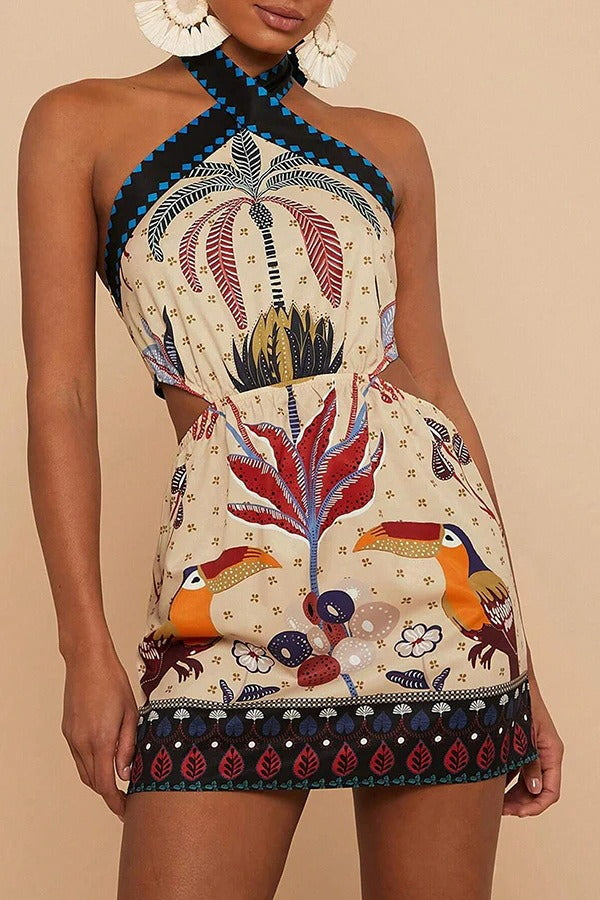 Halter Tie Back Floral Mini Dress