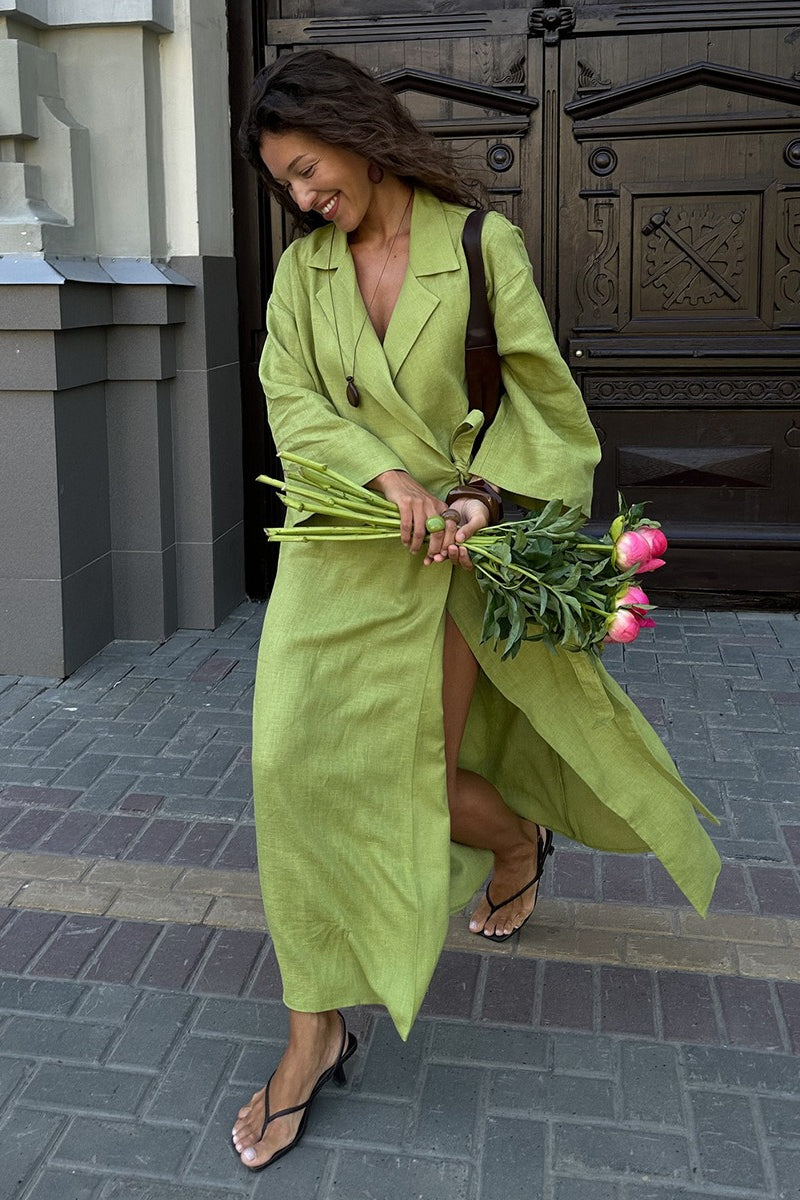 Long Sleeve Cotton Linen Shirt Coat