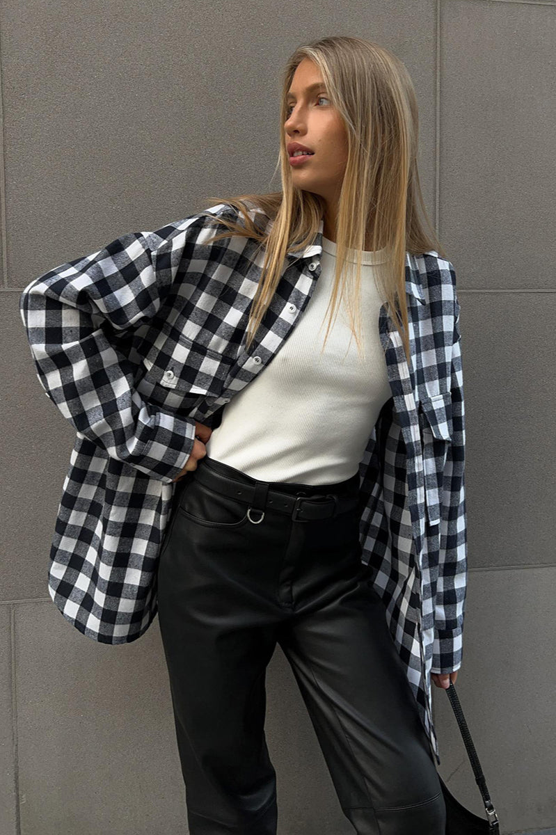 Plaid Striped Mid-Length Blouse