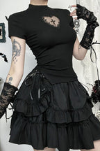 Gothic Cutout Cross Mock Neck T-Shirt