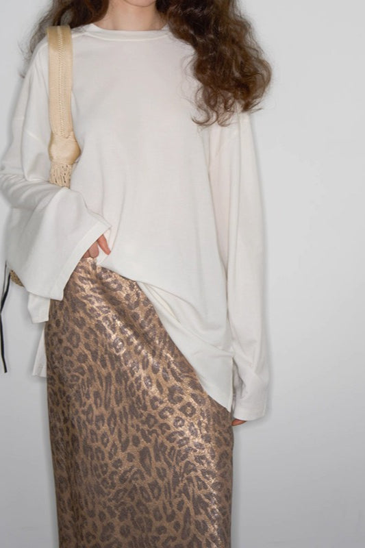 Glossy Straight Leopard Midi Skirt