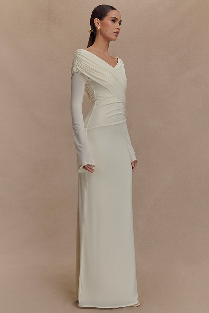 V-Neck Ruched Maxi Boho Dress