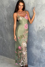 Elegant Spaghetti Strap Maxi Floral Dress