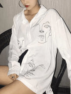 Abstract Face Mesh Trendy Long Sleeve Crop Top