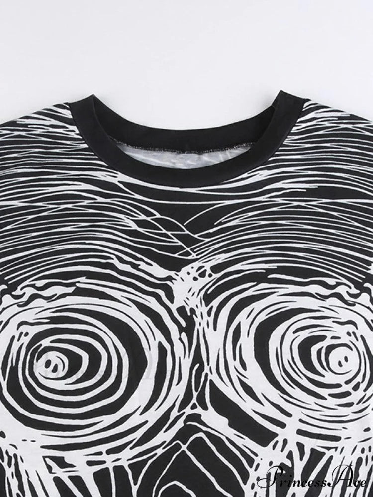 Abstract Face Print Trendy Long Sleeve Blouse