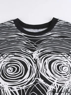 Abstract Face Print Trendy Long Sleeve Blouse