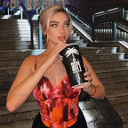 Abstract Sunset Pattern Long Modern Sleeve Cropped Cardigan - Orange