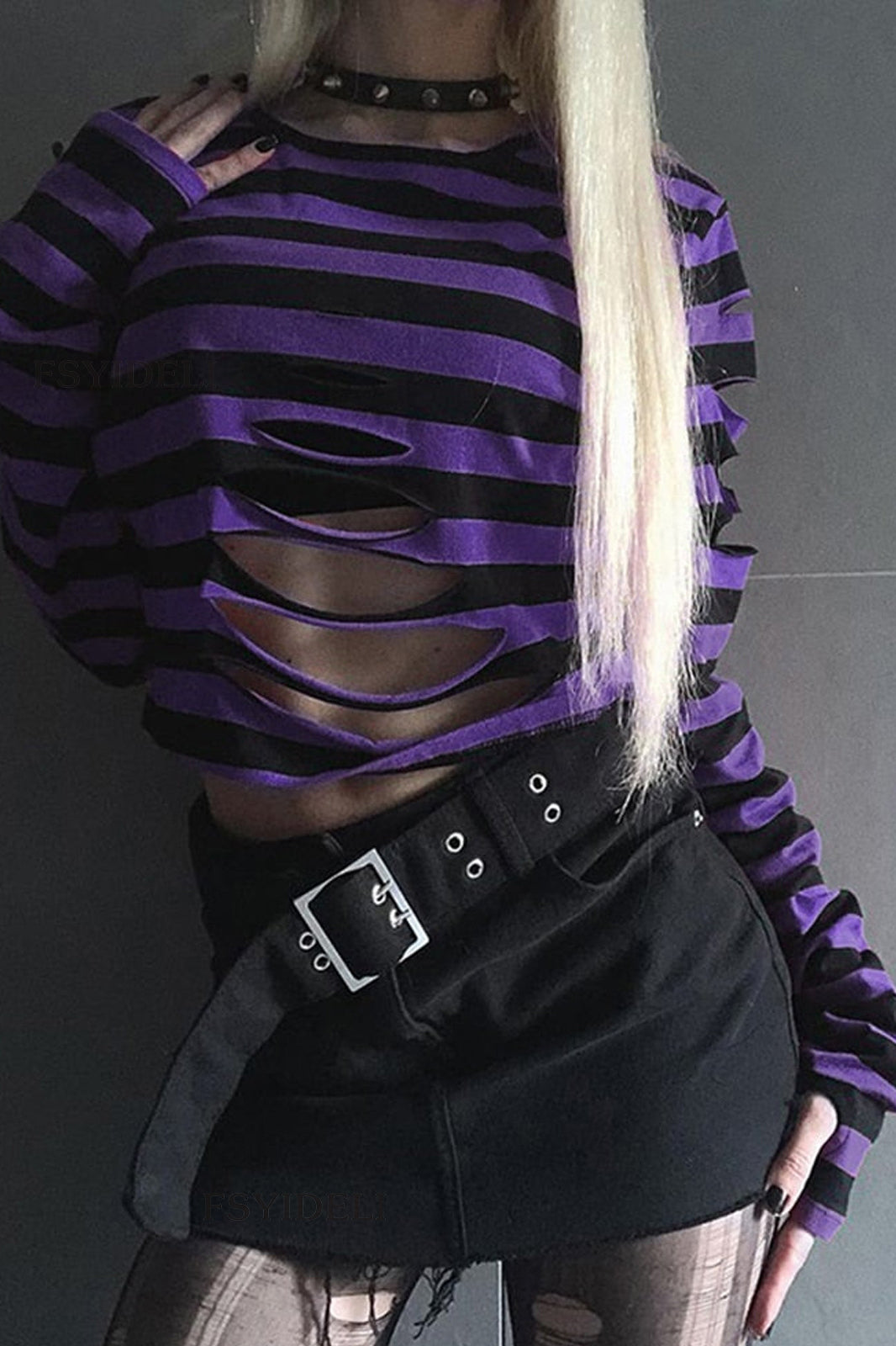 Striped Cutout Long Sleeve T-shirt