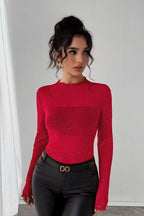 Sequin Slim Fit Long Sleeve  Blouse