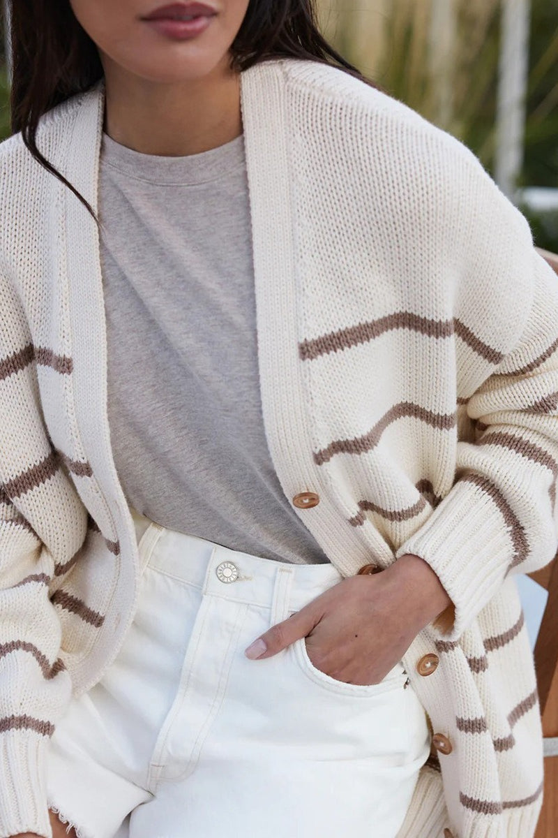 Cotton Striped Cardigan Sweater