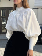 Puff Sleeve Stand Collar White Blouse