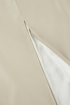 Khaki PU Leather High Waist Split Midi Skirt