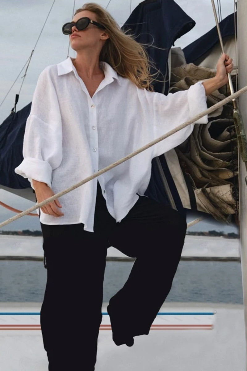 Casual Loose Fit Solid Color Blouse