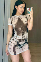 Sheer Round Neck Bodycon Mini Dress