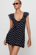 Polka Dot Mesh A-Line Mini Dress