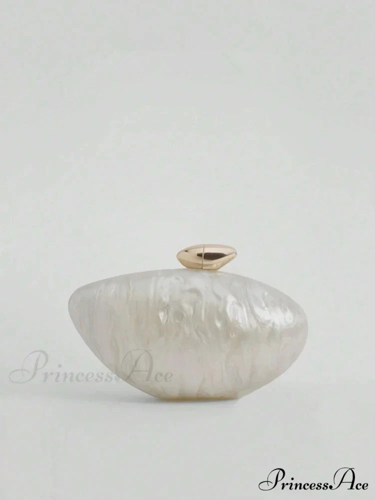 Acrylic Oval Shaped Designer Evening Celebration Handbag Mother-of-Pearl Clutch