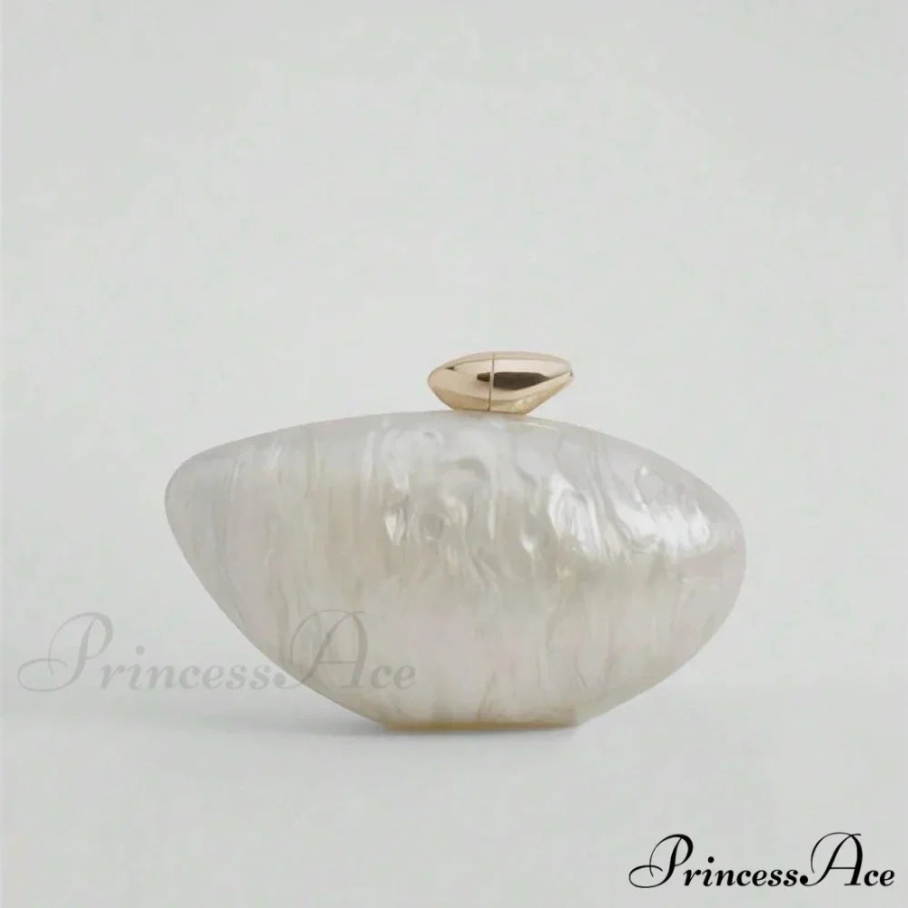 Acrylic Oval Shaped Designer Evening Celebration Handbag Mother-of-Pearl Clutch