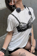 Graphic Lace Bralette Style T-Shirt