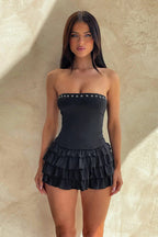 Off Shoulder Ruffle Layer Mini Dress