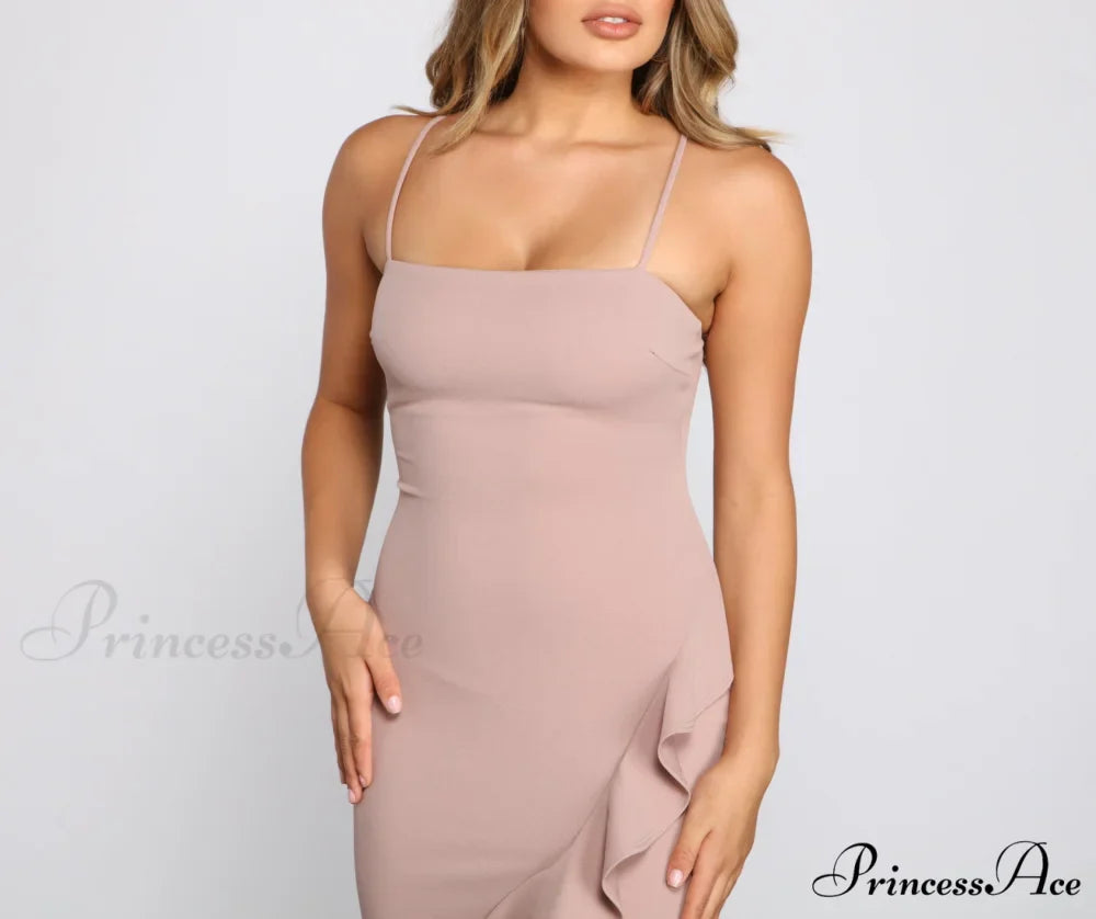 Add Some Flair Charming Ruffle Detail Midi Dress