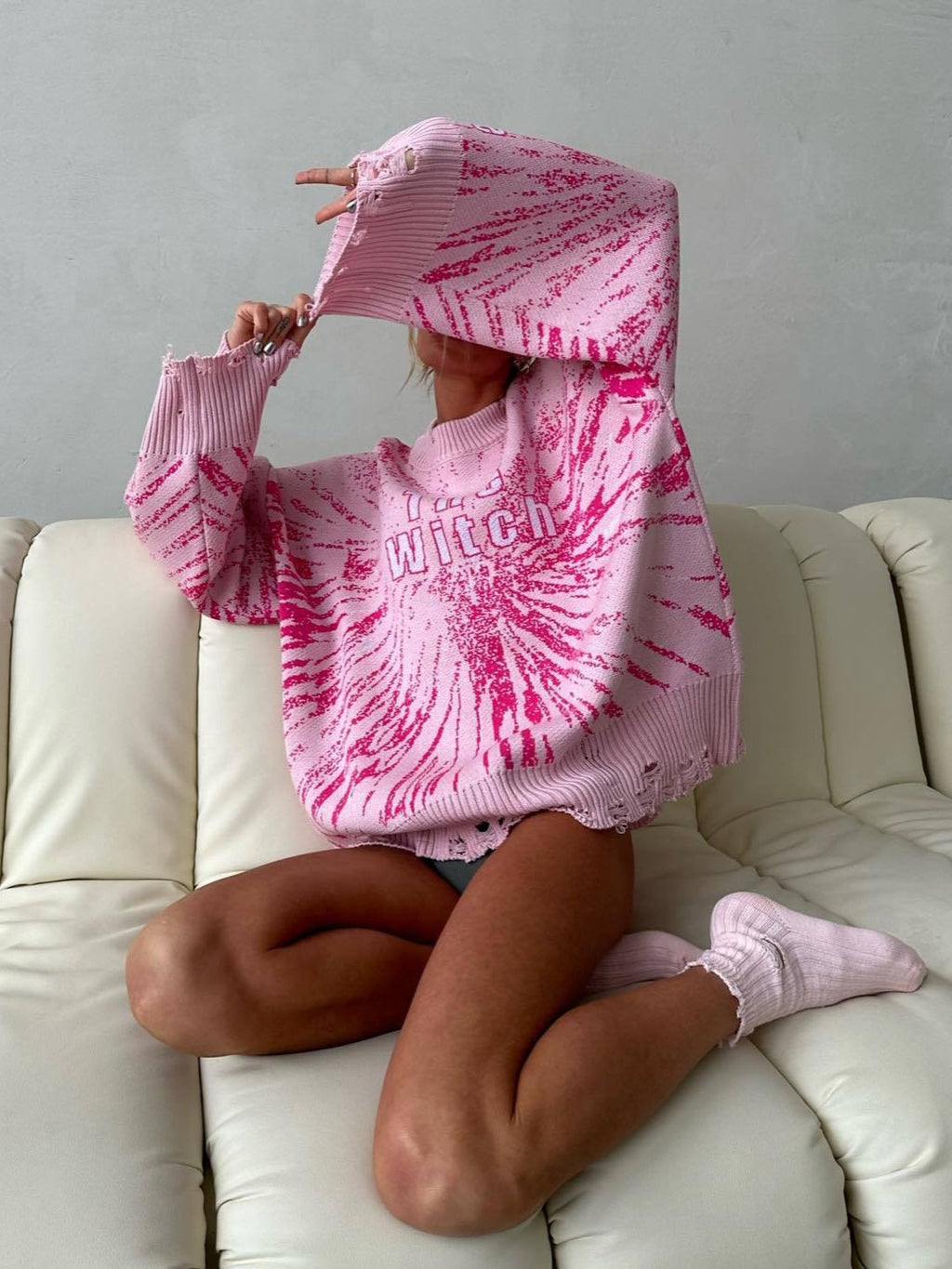 Contrast Letter Knit Pullover Sweater