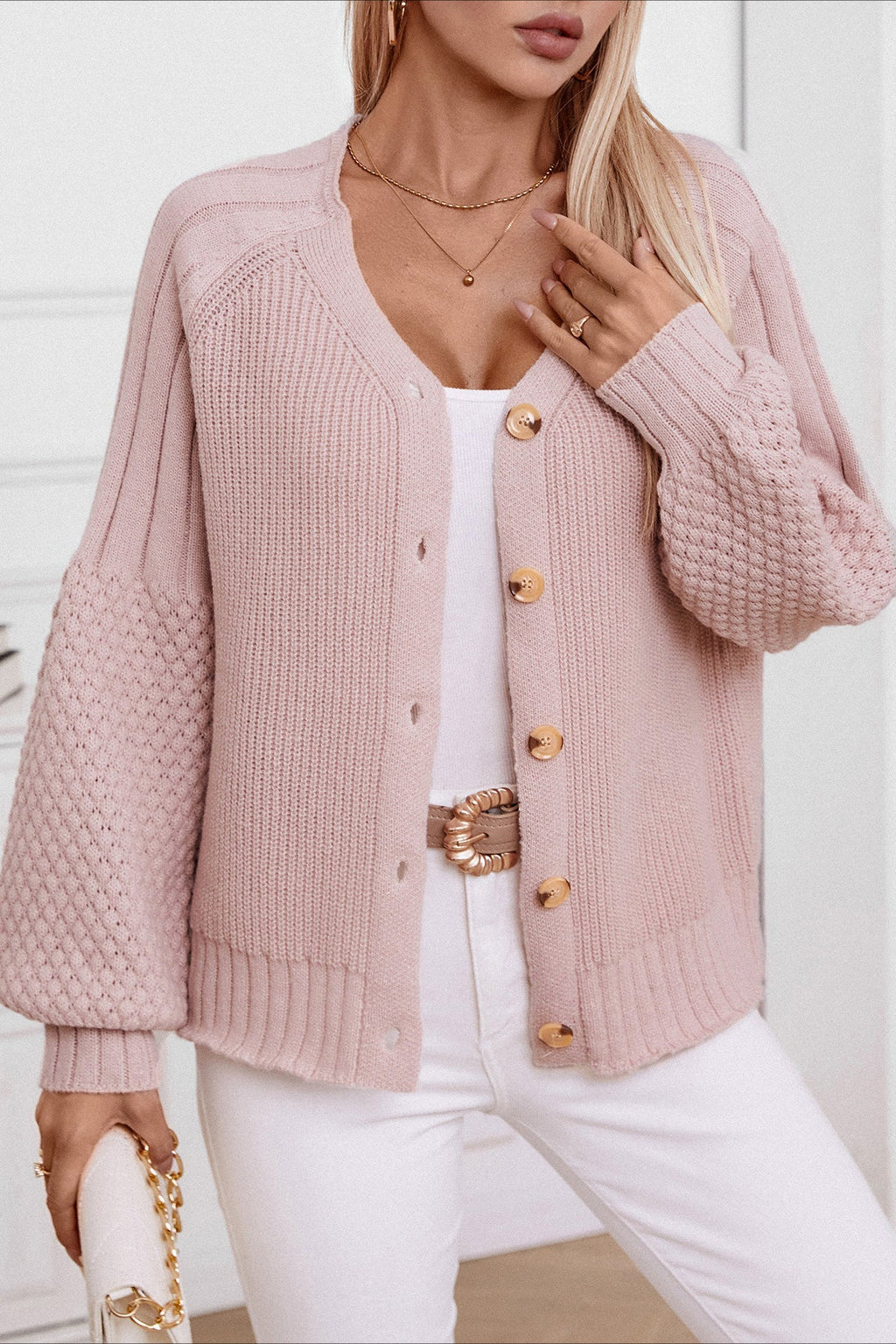 Solid Button Knit Cardigan