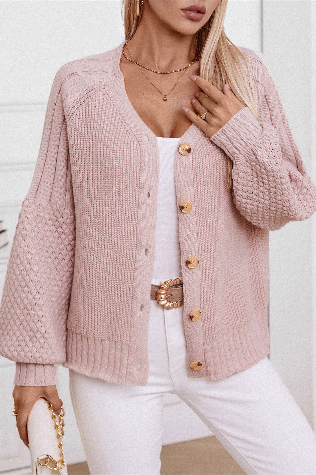 Solid Button Knit Cardigan