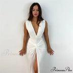 Addie Formal High Charming Slit Wrap Dress