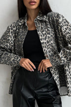 Vintage Leopard Print Denim Blouse