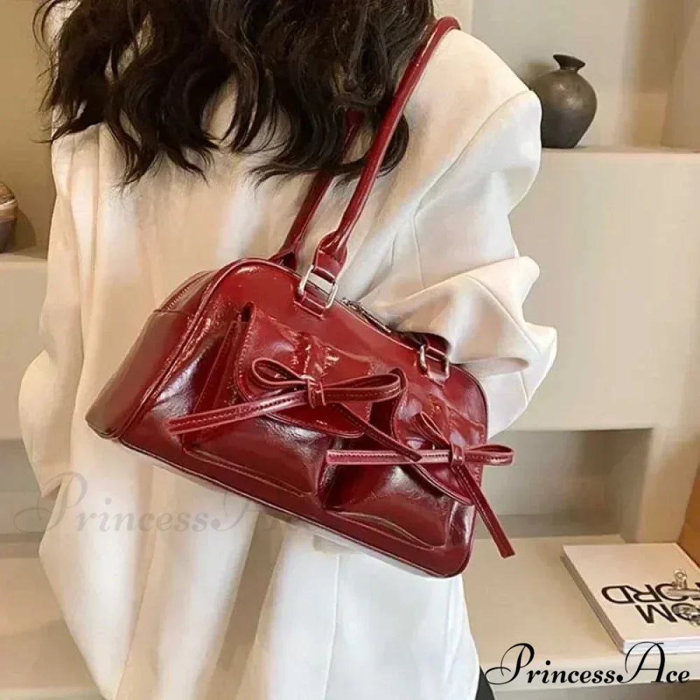 Adorable Bow Tie Synthetic Leather Underarm Shoulder Bag