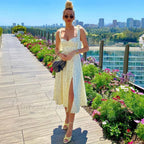 Adorable Daisy Printed High Slit Classic A-Line Slip Midi Sundress - White