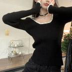 Adorable Round Neck Extended Sleeve Form-Fitting Knitted Crop Top