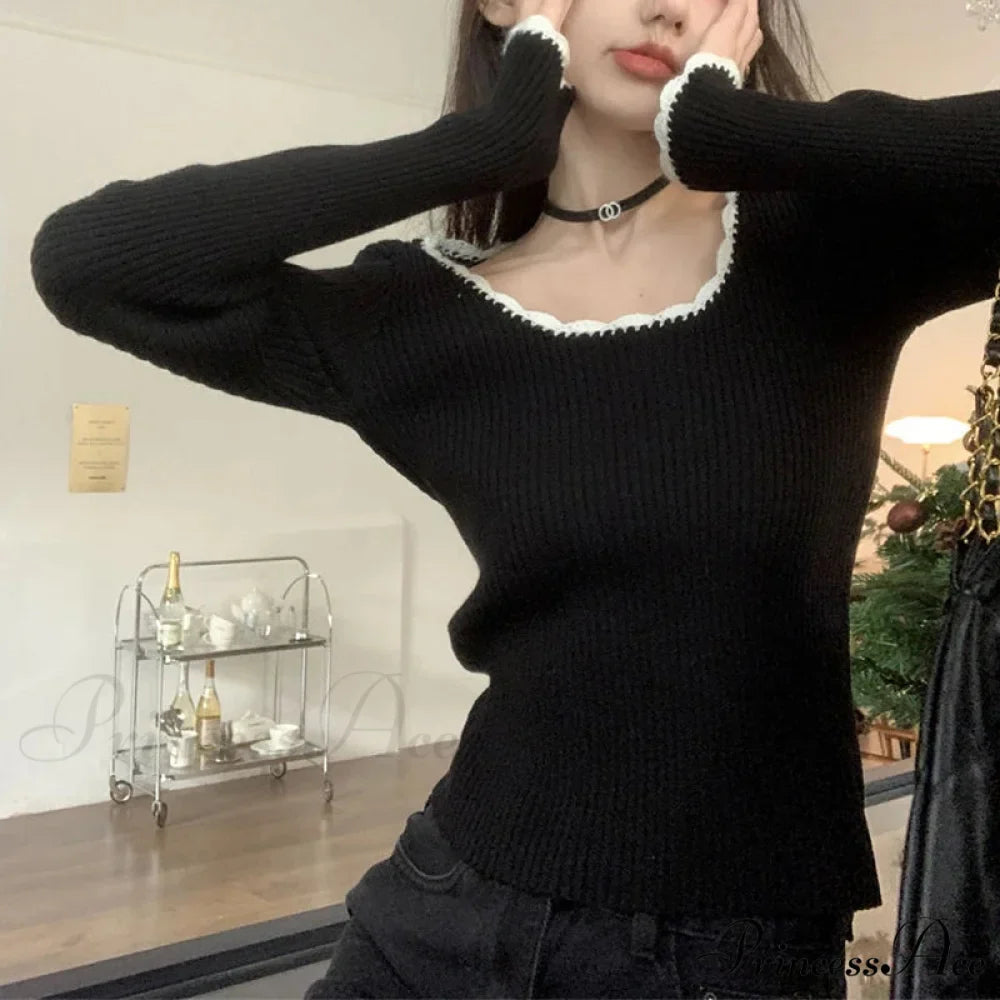 Adorable Round Neck Extended Sleeve Form-Fitting Knitted Crop Top