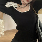 Adorable Round Neck Extended Sleeve Form-Fitting Knitted Crop Top