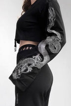 Gothic Dragon Print Cropped Hoodie