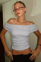 Polka Dot Backless Halter Slim Fit Crop Top