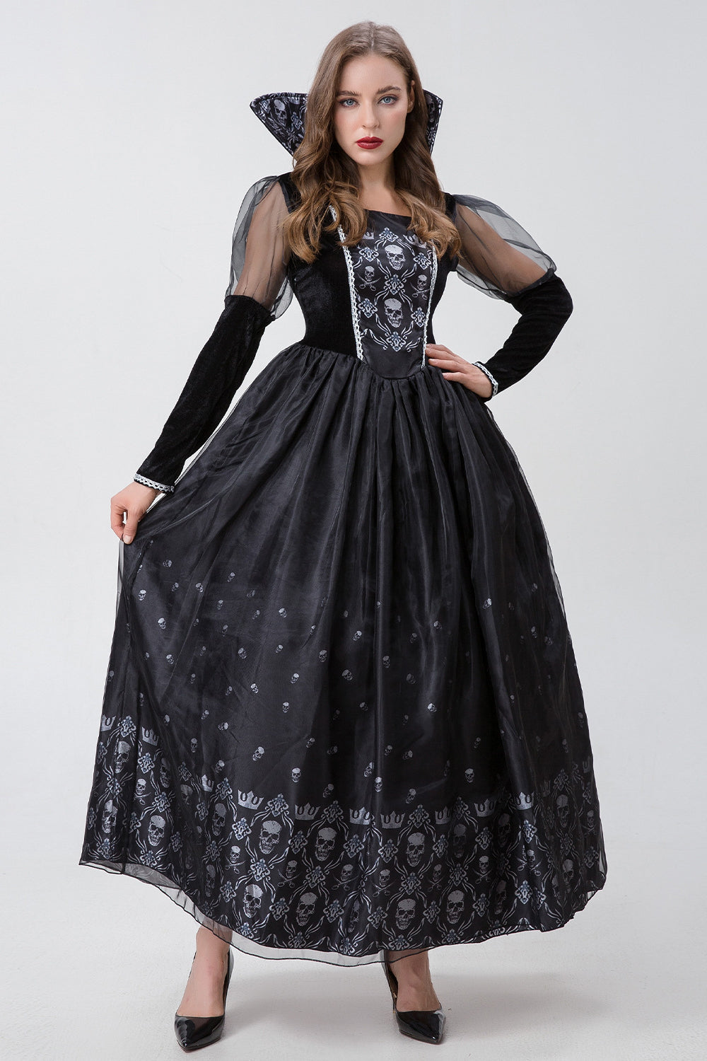 Vampire Witch Skeleton Halloween Cosplay Maxi Dress