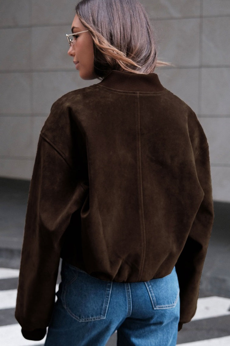 Oversized Faux Suede Bomber Jacket