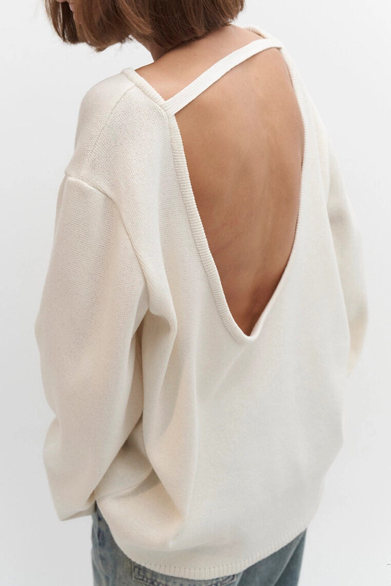 Cotton Loose Fit Off-Shoulder Knit Sweater