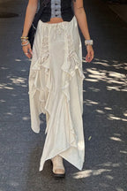 Ruffled Asymmetrical Midi Skirt