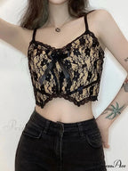 Aesthetic Lace Dark Academia E Girl Double Layer V Neck Sexy Crop Top