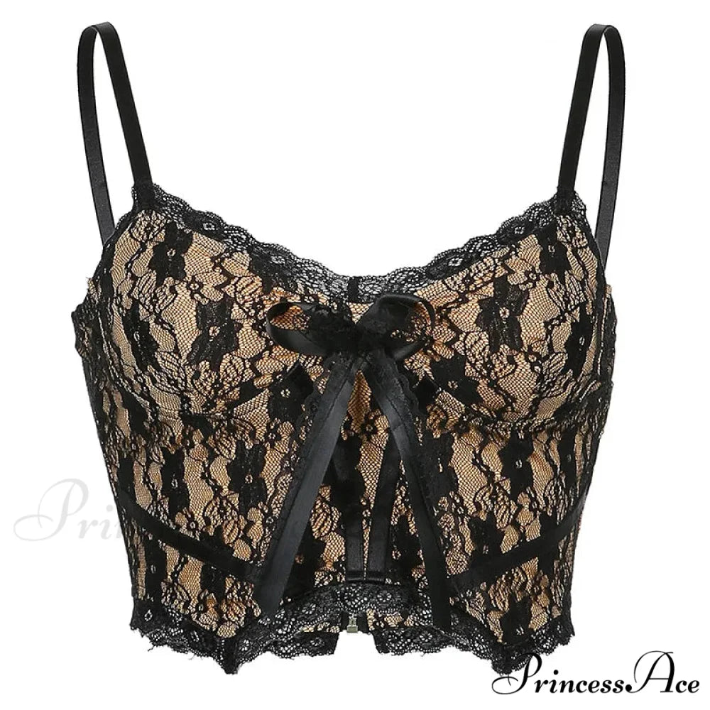 Aesthetic Lace Dark Academia E Girl Double Layer V Neck Sexy Crop Top