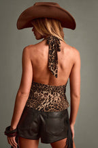 Color Block Halter Leopard Print Crop Top