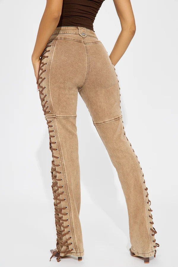 Drawstring Lace-Up Denim Jeans