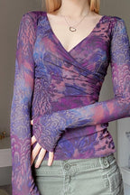 Cross V Neck Printed Blouse